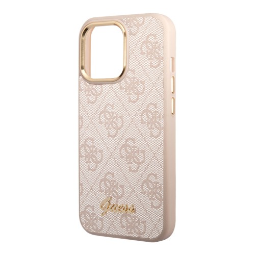 Чехол Guess PU 4G Script metal logo Hard для iPhone 14 Pro Max, розовый