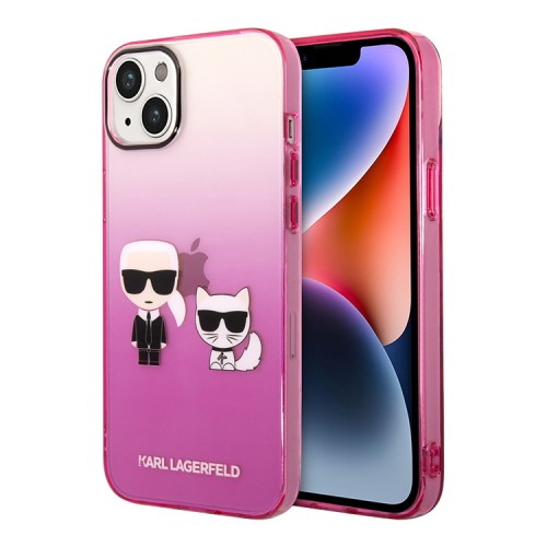 Чехол Lagerfeld Karl & Choupette Hard Gradient для iPhone 14, розовая рамка