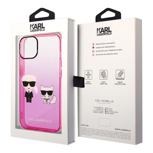Чехол Lagerfeld Karl & Choupette Hard Gradient для iPhone 14, розовая рамка