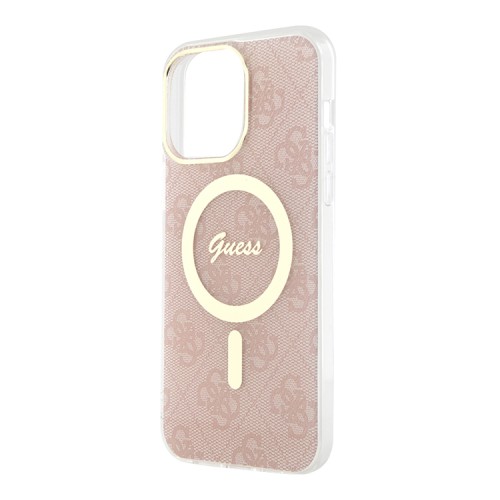 Guess для iPhone 15 Pro чехол PC/TPU 4G Hard Pink/Gold (MagSafe)