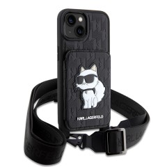 Karl Lagerfeld для iPhone 15 чехол Crossbody cardslot PU Saffiano Monogram NFT Choupette Hard Black