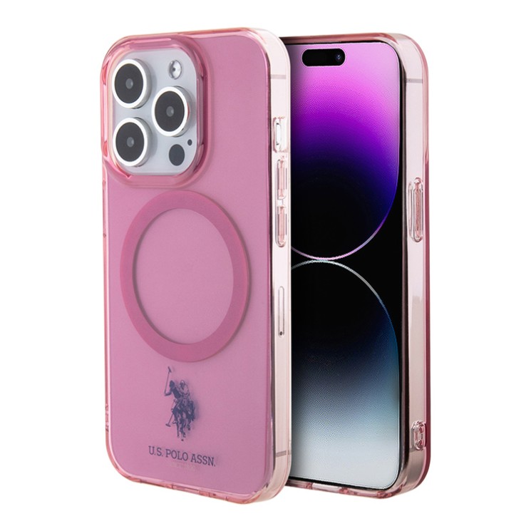 U.S. Polo для iPhone 15 Pro чехол PC/TPU Double Horse logo Hard Pink (MagSafe)