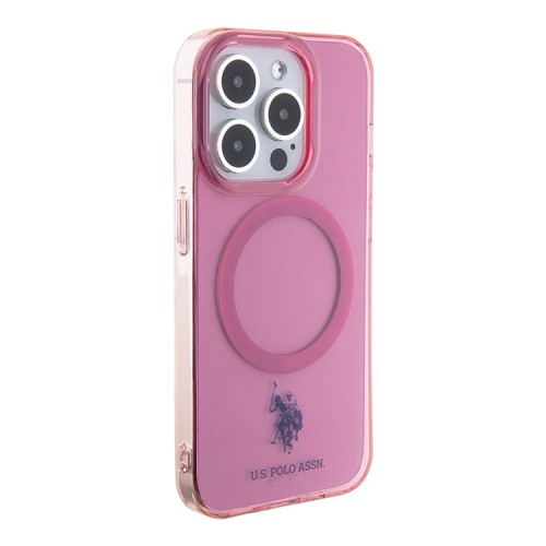 U.S. Polo для iPhone 15 Pro чехол PC/TPU Double Horse logo Hard Pink (MagSafe)