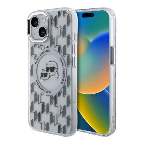 Karl Lagerfeld для iPhone 15 чехол PC/TPU Monogram NFT Karl & Choup Metal Camera прозрачный (MagSafe)