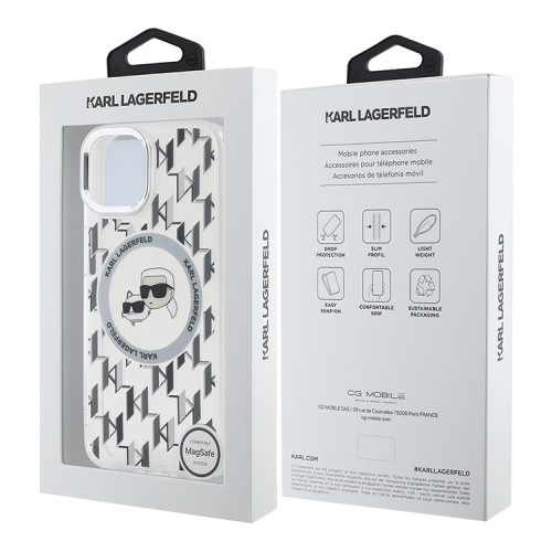 Karl Lagerfeld для iPhone 15 чехол PC/TPU Monogram NFT Karl & Choup Metal Camera прозрачный (MagSafe)