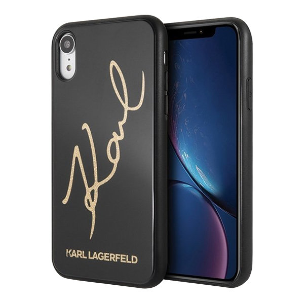 Чехол Karl Lagerfeld Double layer Karl signature Hard Glitter для iPhone XR, черный