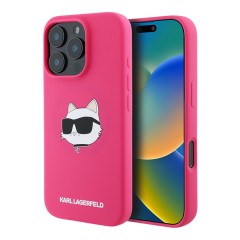 Karl Lagerfeld для iPhone 16 Pro чехол Liquid Silicone NFT Choupette Fuchsia (MagSafe)