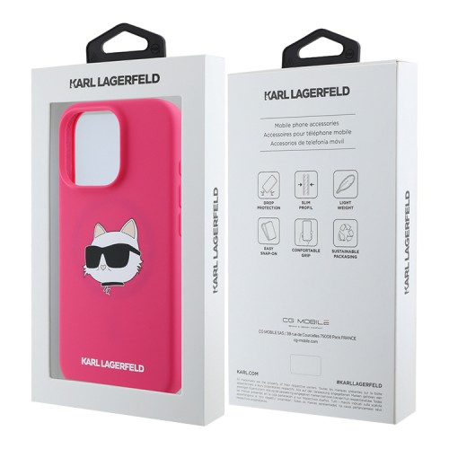 Karl Lagerfeld для iPhone 16 Pro чехол Liquid Silicone NFT Choupette Fuchsia (MagSafe)