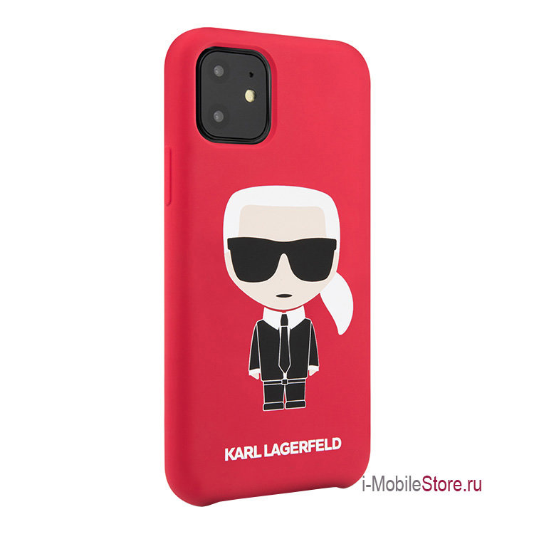 Чехол Karl Lagerfeld Liquid silicone Iconic Karl для iPhone 11, красный.