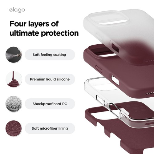 Elago для iPhone 16 Pro чехол Soft silicone (Liquid) Burgundy