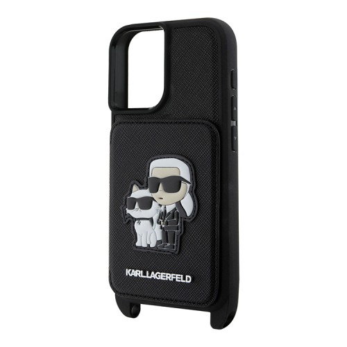 Karl Lagerfeld для iPhone 16 чехол Crossbody cardslot PU Saffiano NFT Karl&Choupette Hard Black