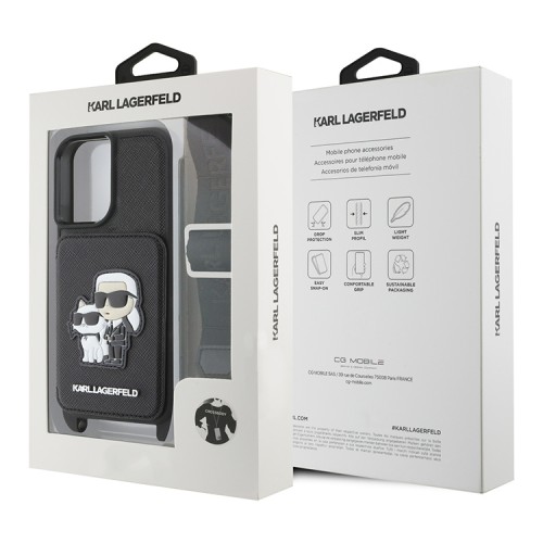 Karl Lagerfeld для iPhone 16 чехол Crossbody cardslot PU Saffiano NFT Karl&Choupette Hard Black