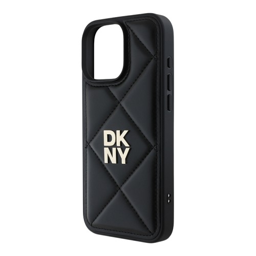 DKNY для iPhone 16 Pro Max чехол PU Quilted Stack metal logo Hard Black