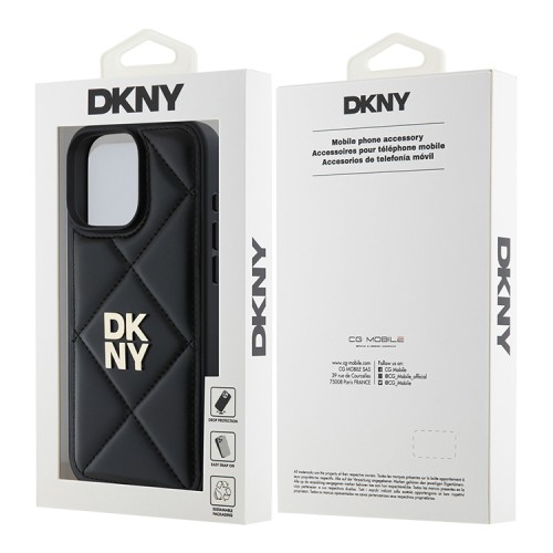 DKNY для iPhone 16 Pro Max чехол PU Quilted Stack metal logo Hard Black
