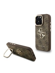 Guess для iPhone 16 Pro Max чехол PU 4G Big metal logo and Camera Stand Hard Brown