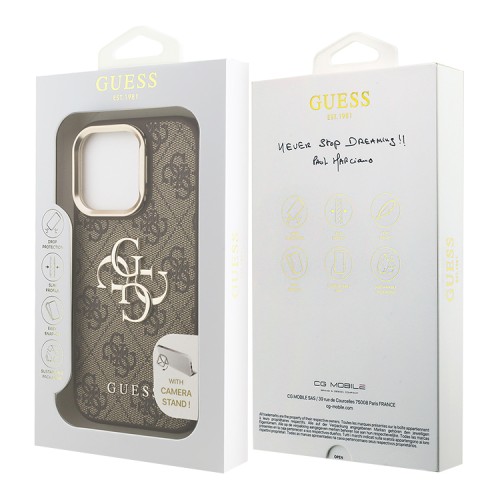 Guess для iPhone 16 Pro Max чехол PU 4G Big metal logo and Camera Stand Hard Brown