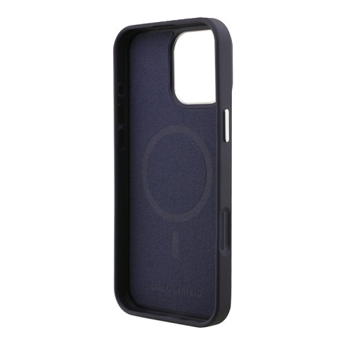 Karl Lagerfeld для iPhone 16 Pro Max чехол PU Initials & Metal logo Hard Navy (MagSafe)