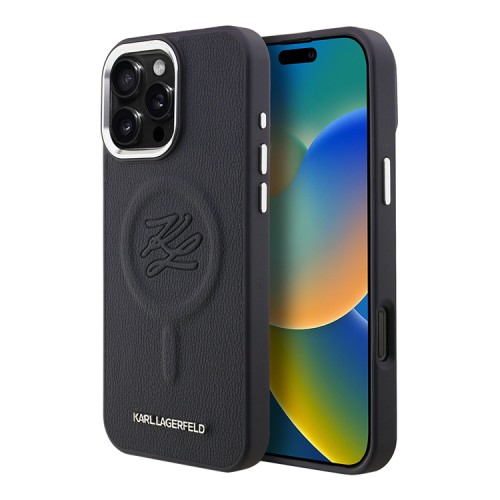 Karl Lagerfeld для iPhone 16 Pro Max чехол PU Initials & Metal logo Hard Navy (MagSafe)