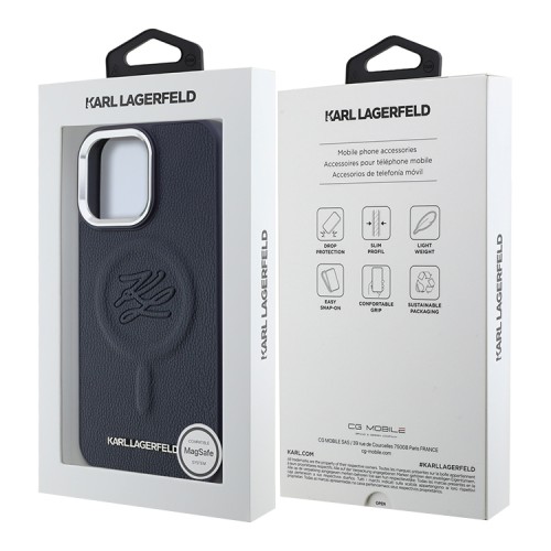 Karl Lagerfeld для iPhone 16 Pro Max чехол PU Initials & Metal logo Hard Navy (MagSafe)