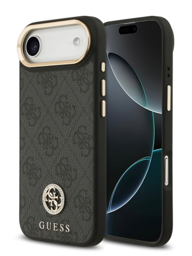 Guess для iPhone Air чехол PU 4G Diamond metal logo Gold camera Hard Black (MagSafe)