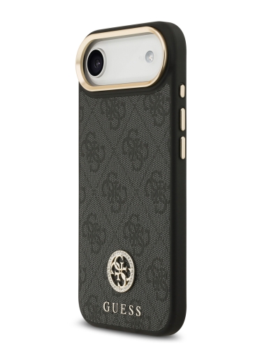 Guess для iPhone Air чехол PU 4G Diamond metal logo Gold camera Hard Black (MagSafe)