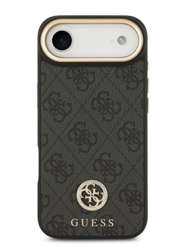 Guess для iPhone Air чехол PU 4G Diamond metal logo Gold camera Hard Black (MagSafe)