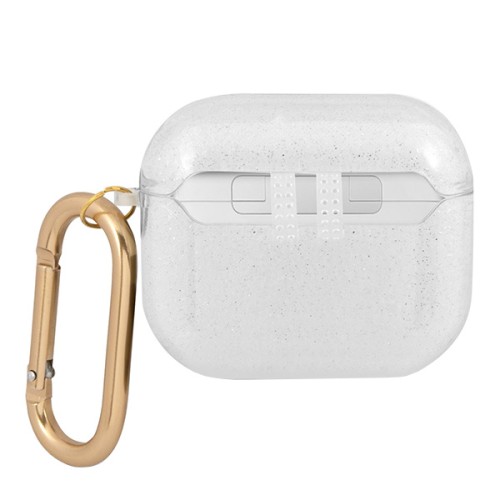 Чехол Guess Transparent Glitter 4G с карабином для Airpods 3 (2021), прозрачный