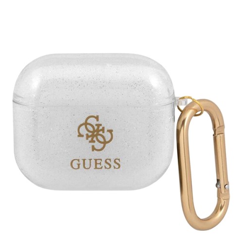 Чехол Guess Transparent Glitter 4G с карабином для Airpods 3 (2021), прозрачный