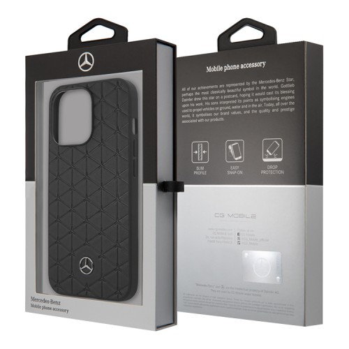 Кожаный чехол Mercedes Genuine leather Quilted stars Hard для iPhone 13 Pro Max, черный