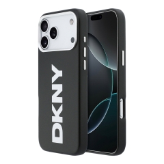 DKNY для iPhone 17 Pro Max чехол PU Full Wrapped leather Verical logo Metal Cam Hard Black (MagSafe)