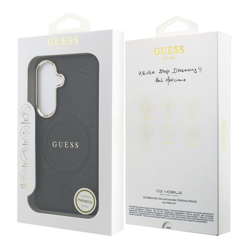 Guess для Galaxy S26+ чехол PU Saffiano Peony Metal logo & Camera Hard Black (MagSafe)