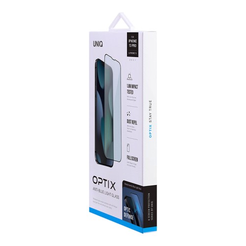 Защитное стекло Uniq OPTIX Anti-Blue light для iPhone 13 | 13 Pro | 14, черная рамка