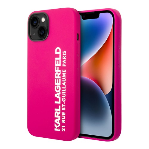 Чехол Lagerfeld Liquid silicone Elongated RSG logo Hard для iPhone 14, фуксия