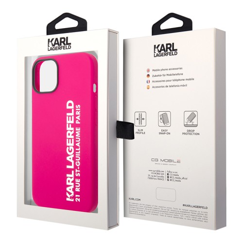 Чехол Lagerfeld Liquid silicone Elongated RSG logo Hard для iPhone 14, фуксия