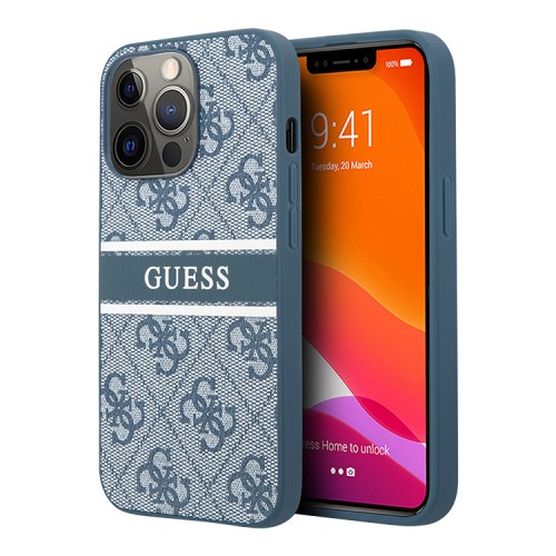 Чехол Guess 4G Stripe printed logo Hard для iPhone 14 Pro Max, синий