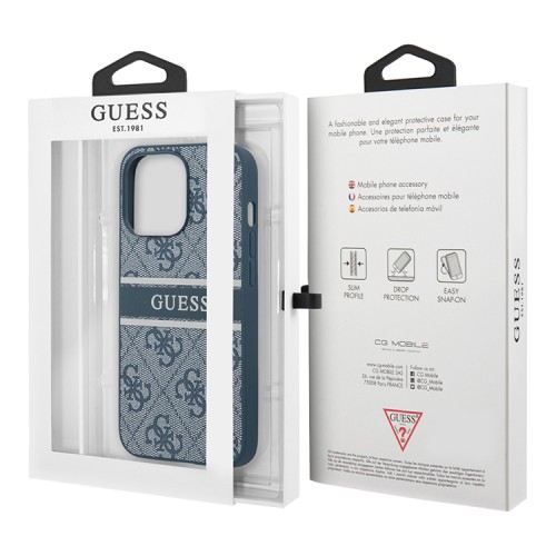 Чехол Guess 4G Stripe printed logo Hard для iPhone 14 Pro Max, синий