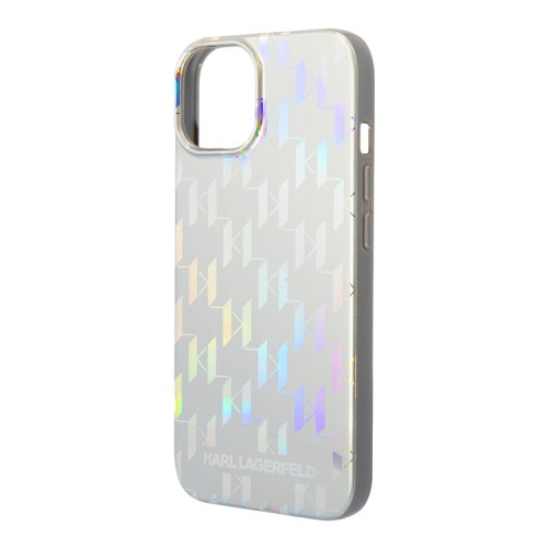 Чехол Lagerfeld Monogram Iridescent Hard для iPhone 14, серебристый
