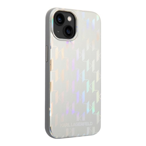 Чехол Lagerfeld Monogram Iridescent Hard для iPhone 14, серебристый