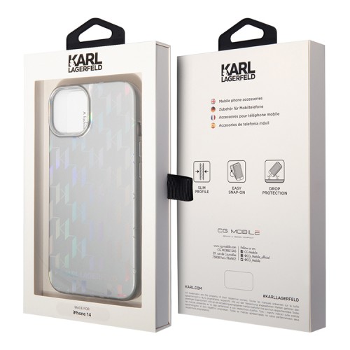 Чехол Lagerfeld Monogram Iridescent Hard для iPhone 14, серебристый