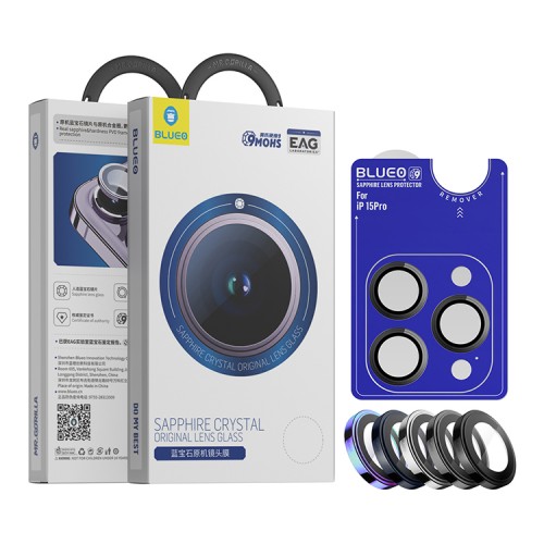 BlueO стекло для iPhone 15 Pro Camera Lens SAPPHIRE metal armored 3 шт. Black (+install)