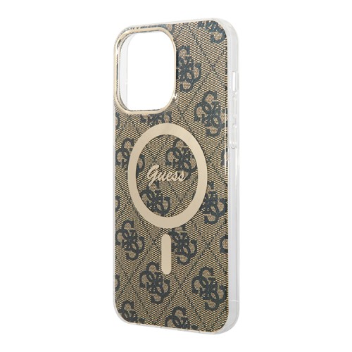 Guess для iPhone 15 Pro чехол PC/TPU 4G Hard Brown/Gold (MagSafe)