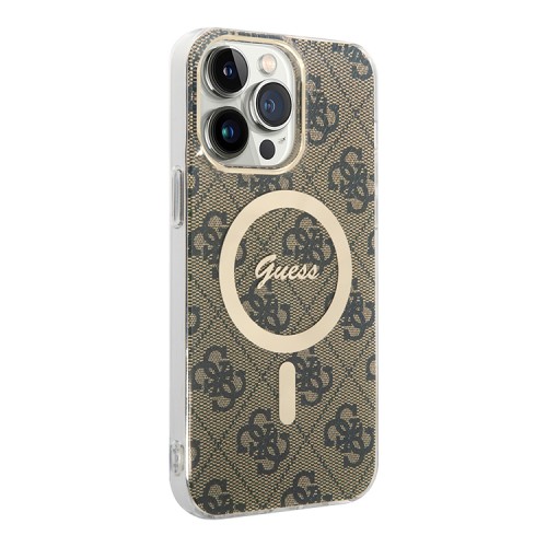 Guess для iPhone 15 Pro чехол PC/TPU 4G Hard Brown/Gold (MagSafe)