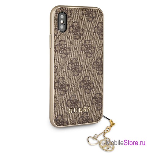 Чехол Guess 4G Charms Hard для iPhone X/XS, коричневый