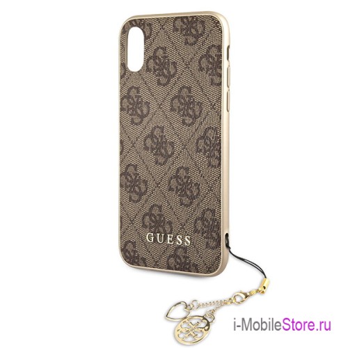 Чехол Guess 4G Charms Hard для iPhone X/XS, коричневый
