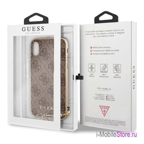 Чехол Guess 4G Charms Hard для iPhone X/XS, коричневый
