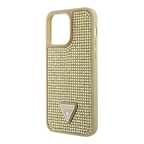 Guess для iPhone 15 Pro Max чехол Diamond Rhinestone Triangle metal logo Hard Gold