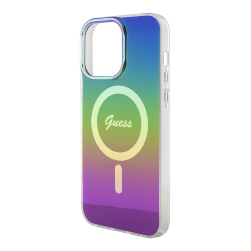Guess для iPhone 15 Pro чехол PC/TPU Script printed logo Hard Iridescent Black (MagSafe)