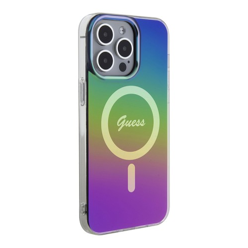 Guess для iPhone 15 Pro чехол PC/TPU Script printed logo Hard Iridescent Black (MagSafe)
