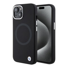BMW для iPhone 15 Plus чехол Signature Liquid silicone Laser Ring Hard Black (MagSafe)