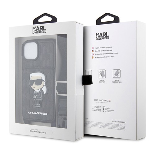 Karl Lagerfeld для iPhone 15 чехол Crossbody cardslot PU Saffiano Monogram NFT Karl Ikon Hard Black
